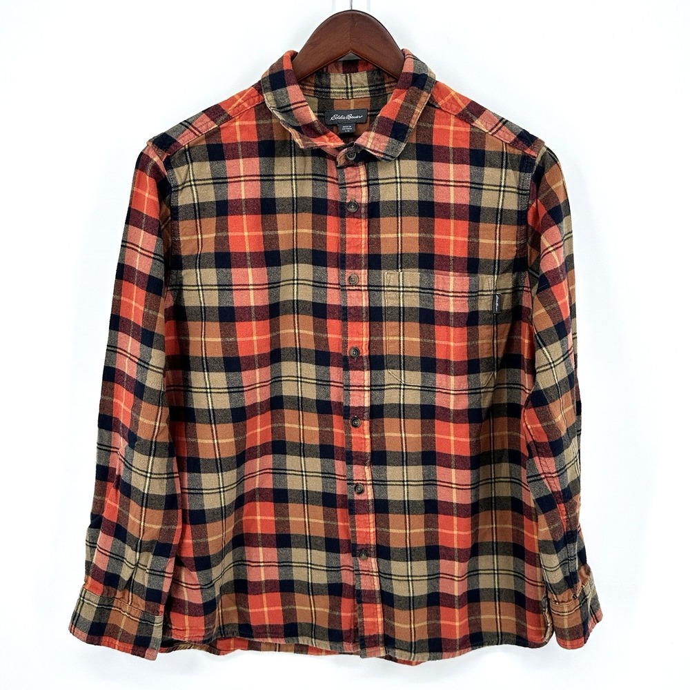 Eddie Bauer Men's L Bristol plaid flannel shirt long sleeve button up Outdoors